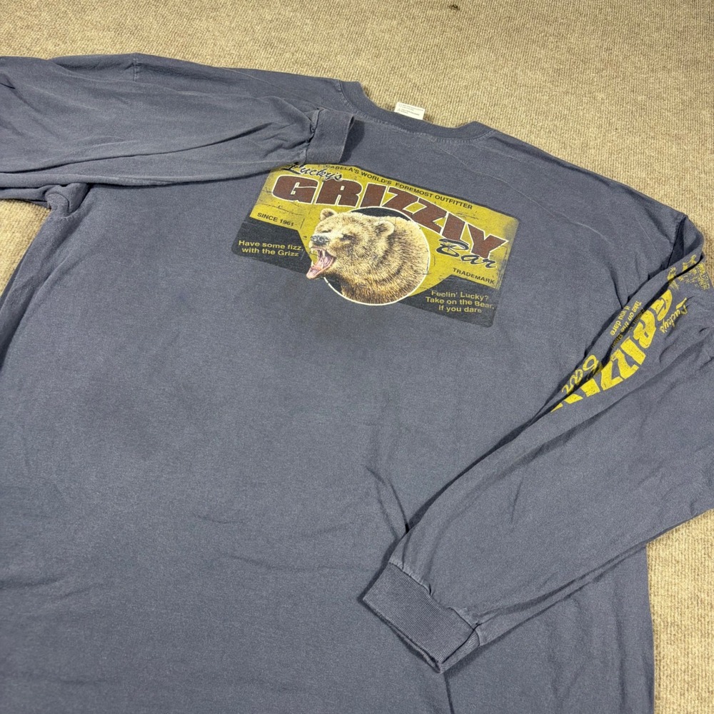 Comfort Colors Cabelas Grizzly Bar Long Sleeve T-Shirt Blue Gray Mens 3X